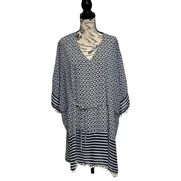 Romeo + Juliet Beach Pattern & Stripe Swim Cover S Boxy Oversized Sheer Boho - Picture 1 of 10